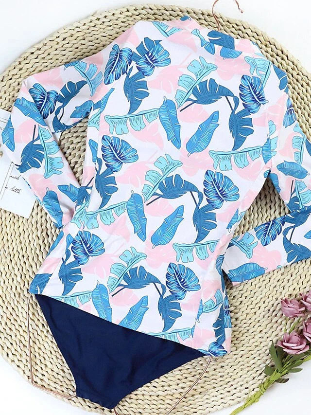 Women's Swimwear Rash Guard Diving Normal Swimsuit Half Zip Mixed Color Floral Print Plant Black White Pink Padded High Neck Bathing Suits New Vacation Holiday 13 Women's Swimwear Rash Guard Diving Normal Swimsuit Half Zip Mixed Color Floral Print Plant Black White Pink Padded High Neck Bathing Suits New Vacation Holiday - Image 13