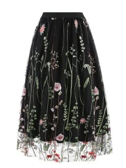 Women's Skirt Swing Midi Tulle Apricot Black White Red Skirts Fall & Winter Floral Embroidered High Waist Vintage Elegant Christmas Xmas Street M L XL -Outlet Suit Skirt Fit Store djjwec1694271035400