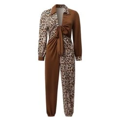 Women's Jumpsuit Maillard Print Leopard V Neck Sexy Daily Holiday Straight Regular Fit Long Sleeve Brown S M L Summer Fall -Outlet Suit Skirt Fit Store dkktzm1656999367628