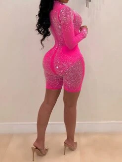 Women's Romper Solid Color Deep V Active Daily Vacation Slim Long Sleeve Black Pink S M L Fall -Outlet Suit Skirt Fit Store docuei1697524616619