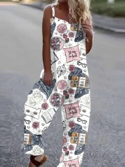 Women's Overall Print Floral Square Neck Streetwear Daily Vacation Regular Fit Sleeveless White Yellow Blue S M L Summer