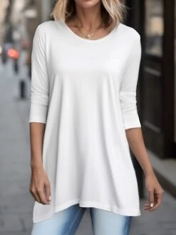 Women's T Shirt Tee White Plain Flowing Tunic Long Sleeve Daily Weekend Daily Basic Round Neck Regular Fit Fall & Winter