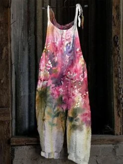 Jumpsuits For Women Maillard Overall Print Floral Crew Neck Streetwear Daily Vacation Loose Fit Sleeveless Light Green Pink Royal Blue S M L Fall -Outlet Suit Skirt Fit Store dwlqcw1677496016689