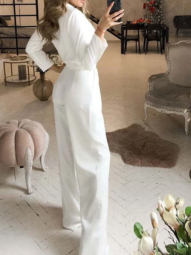 Women's Elegant Casual Streetwear Daily Wear V Neck High Waist White Black Wine Jumpsuit Solid Color 3 Women's Elegant Casual Streetwear Daily Wear V Neck High Waist White Black Wine Jumpsuit Solid Color - Image 3