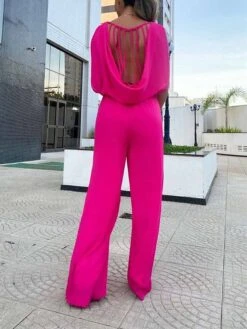 Women's Jumpsuit Backless High Waist Solid Color Crew Neck Streetwear Office Work Regular Fit Sleeveless Black Blue Fuchsia S M L Summer -Outlet Suit Skirt Fit Store dxevan1679469208528