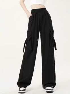 Women's Cargo Pants Wide Leg Pants Trousers Full Length Pocket Baggy Micro-elastic High Rise Fashion Streetwear Street Daily Wear Black Pink S M Fall Winter -Outlet Suit Skirt Fit Store dzyzem1692257396076
