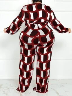 Women's Jumpsuit High Waist Print Geometric V Neck Casual Street Daily Regular Fit Long Sleeve Black Yellow Wine XL XXL 3XL Spring -Outlet Suit Skirt Fit Store eahsok1675747234763