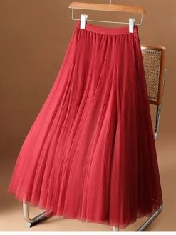 Women's Skirt Swing Midi Deep Purple Navy Wine Red Skirts All Seasons Ruched Layered Lined Elegant Long Christmas Daily Xmas M L XL