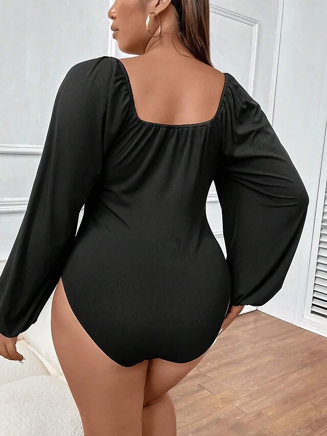 Women's Plus Size Romper Curve Solid Color Square Neck Bodycon Daily Vacation Regular Fit Long Sleeve Black XL XXL 3XL Fall 1 Women's Plus Size Romper Curve Solid Color Square Neck Bodycon Daily Vacation Regular Fit Long Sleeve Black XL XXL 3XL Fall