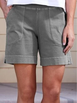 Women's Shorts Bermuda Shorts Faux Linen Pink Gray White Mid Waist Basic Streetwear Casual Daily Weekend Pocket Split Short Breathable Plain S M L XL XXL / Loose Fit