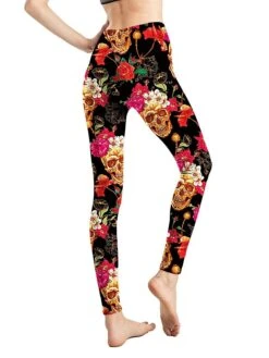 Women's Halloween Leggings Full Length Print Micro-elastic High Waist Active Vacation Halloween Holiday Rose Skull Black Skull S / M L / XL Fall Winter -Outlet Suit Skirt Fit Store eebepd1696315846461