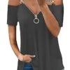 Women's Shirt Black Red Blue Plain Quarter Zip Short Sleeve Casual Daily Basic Casual Off Shoulder S