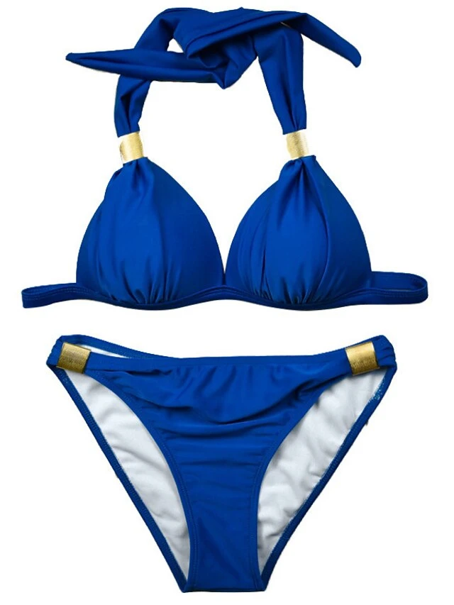 Women's Swimwear Bikini 2 Piece Normal Swimsuit Halter 2 Piece Open Back Sexy Pure Color Black Royal Blue Blue Sky Blue Halter V Wire Bathing Suits Sexy Vacation Fashion 9 Women's Swimwear Bikini 2 Piece Normal Swimsuit Halter 2 Piece Open Back Sexy Pure Color Black Royal Blue Blue Sky Blue Halter V Wire Bathing Suits Sexy Vacation Fashion - Image 9