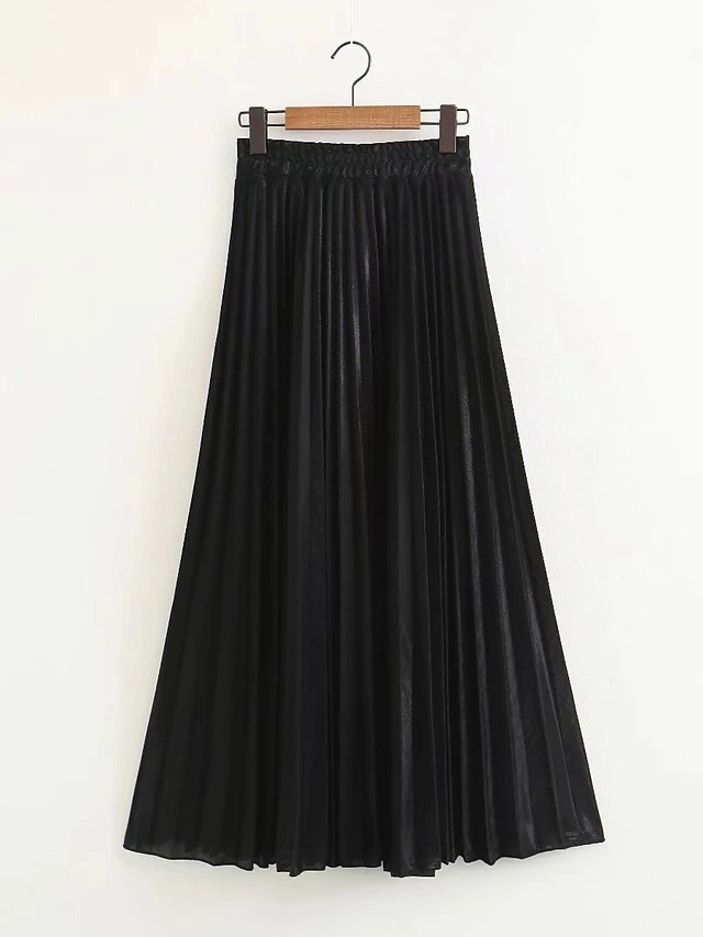 Women's Skirt Swing Long Skirt Maxi Silver Black Red Blue Skirts Pleated Streetwear Summer Holiday Weekend S M L 7 Women's Skirt Swing Long Skirt Maxi Silver Black Red Blue Skirts Pleated Streetwear Summer Holiday Weekend S M L - Image 7