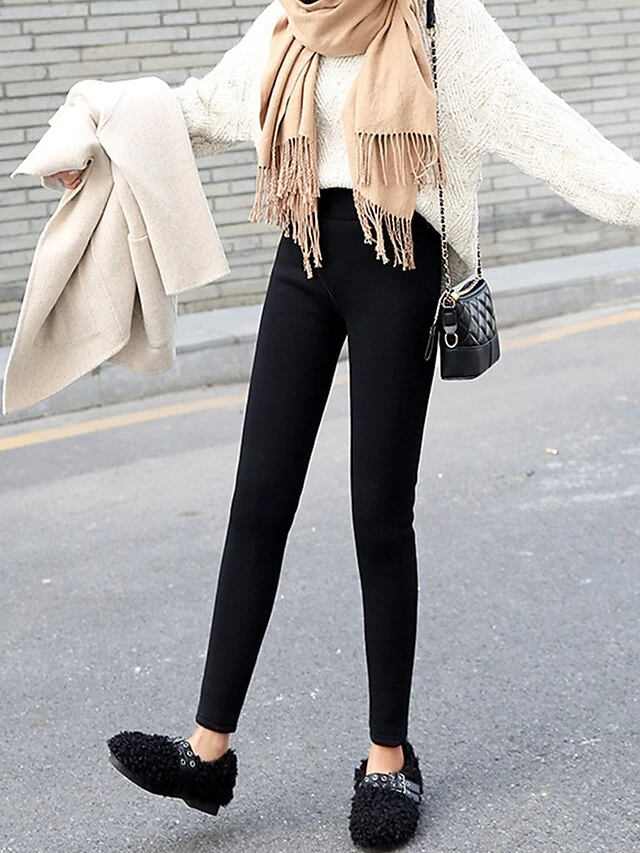 Women's Fleece Pants Pants Trousers Leggings Full Length Micro-elastic High Waist Fashion Simple Street Daily Black 1# Black S M Fall Winter 10 Women's Fleece Pants Pants Trousers Leggings Full Length Micro-elastic High Waist Fashion Simple Street Daily Black 1# Black S M Fall Winter - Image 10