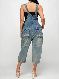 Women‘s Overall Pocket Solid Color Denim Square Neck Streetwear Daily Vacation Regular Fit Sleeveless Black Navy Blue Dusty Blue S M L Fall -Outlet Suit Skirt Fit Store eqnyux1690941121031