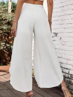 Women's Wide Leg Pants Trousers Baggy Full Length Faux Linen Split Baggy Fashion Casual Weekend White S M -Outlet Suit Skirt Fit Store equsjw1679542960155