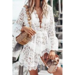 Women's Summer Beach Wear Beach Cover Up Perspective Sexy Lace Long-Sleeved V-Neck Top 9 Women's Summer Beach Wear Beach Cover Up Perspective Sexy Lace Long-Sleeved V-Neck Top -Outlet Suit Skirt Fit Store ervasl1655175002161