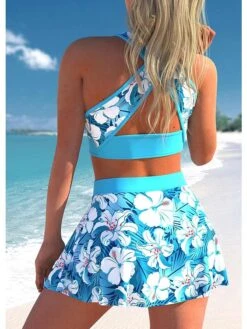 Women's Swimwear Tankini 2 Piece Plus Size Swimsuit Printing High Waisted Floral Light Blue Black Yellow Blue Purple Crop Top Bathing Suits Sports Summer -Outlet Suit Skirt Fit Store euushe1672057910746