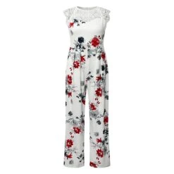 Women's Jumpsuit Lace Print Floral Crew Neck Elegant Daily Holiday Straight Regular Fit Sleeveless Beige White S M L Spring -Outlet Suit Skirt Fit Store evhnnt1662460272782