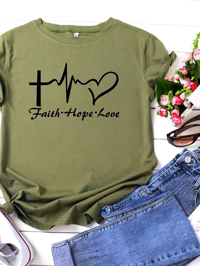 Women's Plus Size T Shirt Tee Burgundy Tee 100% Cotton Black White Yellow Graphic Heart Letter Print Short Sleeve Casual Daily Weekend Basic Round Neck Faith Hope Love Regular Fit 4 Women's Plus Size T Shirt Tee Burgundy Tee 100% Cotton Black White Yellow Graphic Heart Letter Print Short Sleeve Casual Daily Weekend Basic Round Neck Faith Hope Love Regular Fit - Image 4