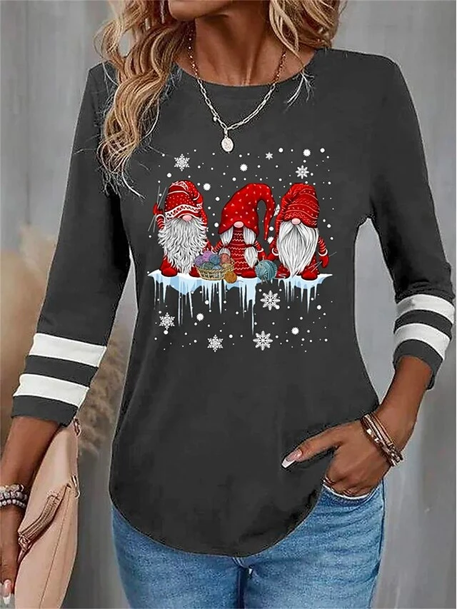 Women's T Shirt Tee Christmas Shirt Black Red Blue Snowflake Santa's Helper Print Long Sleeve Christmas Weekend Festival / Holiday Round Neck Regular Fit Painting Spring &Fall 6 Women's T Shirt Tee Christmas Shirt Black Red Blue Snowflake Santa's Helper Print Long Sleeve Christmas Weekend Festival / Holiday Round Neck Regular Fit Painting Spring &Fall - Image 6