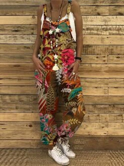 Women's Jumpsuit Print Animal Crew Neck Ordinary Daily Vacation Straight Loose Fit Spaghetti Strap Tank Yellow Light Green Red S M L Summer -Outlet Suit Skirt Fit Store ewvvis1685677708807