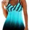 Women's Swimwear Tankini 2 Piece Plus Size Swimsuit 2 Piece Printing Gradient Color Blue Purple Bathing Suits Sports Beach Wear Summer