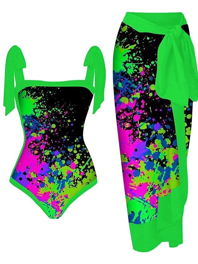 Women's Swimwear One Piece Beach Bottom Normal Swimsuit 2 Piece Printing Tie Dye Floral Black Light Green Blue Dark Green Green Bodysuit Bathing Suits Sports Beach Wear Summer 2 Women's Swimwear One Piece Beach Bottom Normal Swimsuit 2 Piece Printing Tie Dye Floral Black Light Green Blue Dark Green Green Bodysuit Bathing Suits Sports Beach Wear Summer - Image 2
