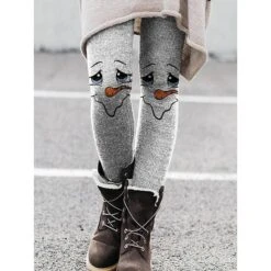 Women's Fleece Pants Tights Leggings Xmas Full Length Print High Elasticity Fashion Christmas Casual Daily Grey S M