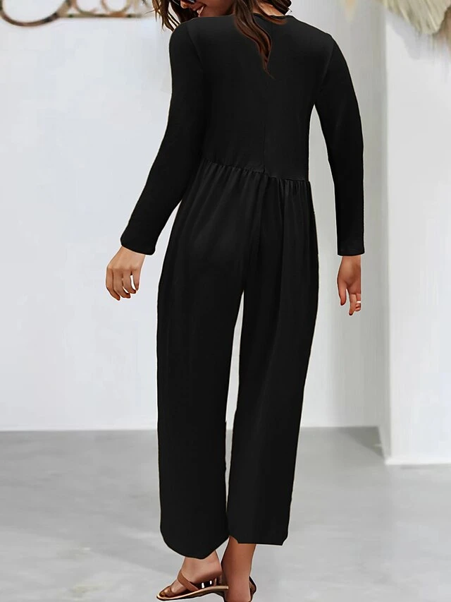 Women's Jumpsuit Pocket Solid Color Crew Neck Streetwear Street Daily Straight Regular Fit Long Sleeve Black Yellow Red S M L Fall 7 Women's Jumpsuit Pocket Solid Color Crew Neck Streetwear Street Daily Straight Regular Fit Long Sleeve Black Yellow Red S M L Fall - Image 7