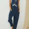 Jumpsuits For Women Summer Overall Bib Utility Patch Pocket Print Floral U Neck Streetwear Street Daily Regular Fit Sleeveless Army Green Blue S M L