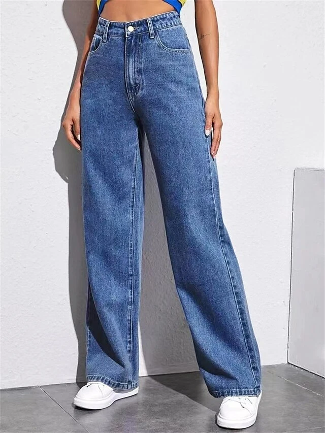 Women's High Waist Wide Leg Jeans Denim Sapphire Fashion Streetwear Casual Holiday Daily Wear Pocket Full Length Breathability Plain S M L XL 2 Women's High Waist Wide Leg Jeans Denim Sapphire Fashion Streetwear Casual Holiday Daily Wear Pocket Full Length Breathability Plain S M L XL - Image 2
