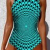 Women's Swimwear One Piece Normal Swimsuit Printing Graphic White Yellow Blue Green Bodysuit Bathing Suits Sports Beach Wear Summer