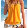 Women's Swimwear Tankini 2 Piece Plus Size Swimsuit 2 Piece Printing Leopard Floral Light Blue Black Navy Blue Blue Orange Tank Top High Neck Bathing Suits Sports Summer