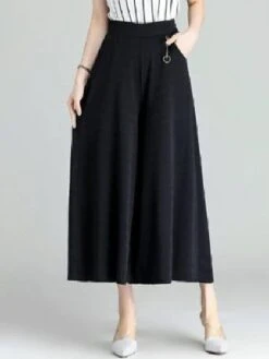 Women's Dress Pants Culottes Wide Leg Pants Trousers Ankle-Length Side Pockets Baggy Micro-elastic Mid Waist Fashion Work Daily Black Green M L 11 Women's Dress Pants Culottes Wide Leg Pants Trousers Ankle-Length Side Pockets Baggy Micro-elastic Mid Waist Fashion Work Daily Black Green M L -Outlet Suit Skirt Fit Store fjegrl1660726713498