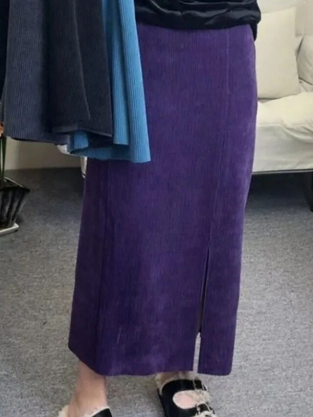 Women's Skirt A Line Maxi Corduroy Wine Black Purple Gray Skirts Fall & Winter Split Ends High Waist Fashion Elegant Xmas Christmas Street S M L 4 Women's Skirt A Line Maxi Corduroy Wine Black Purple Gray Skirts Fall & Winter Split Ends High Waist Fashion Elegant Xmas Christmas Street S M L - Image 4