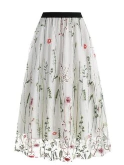 Women's Skirt Swing Midi Tulle Apricot Black White Red Skirts Fall & Winter Floral Embroidered High Waist Vintage Elegant Christmas Xmas Street M L XL -Outlet Suit Skirt Fit Store flslnl1694271027526
