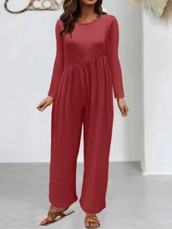 Women's Jumpsuit Pocket Solid Color Crew Neck Streetwear Street Daily Straight Regular Fit Long Sleeve Black Yellow Red S M L Fall 11 Women's Jumpsuit Pocket Solid Color Crew Neck Streetwear Street Daily Straight Regular Fit Long Sleeve Black Yellow Red S M L Fall -Outlet Suit Skirt Fit Store flwlnp1692615953978