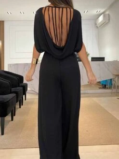 Women's Jumpsuit Backless High Waist Solid Color Crew Neck Streetwear Office Work Regular Fit Sleeveless Black Blue Fuchsia S M L Summer -Outlet Suit Skirt Fit Store fnhszi1679469210913