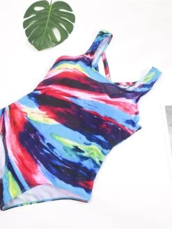 Women's Swimwear One Piece Plus Size Swimsuit Backless Modest Swimwear Stripe Printing For Big Busts Rainbow Red Blue Scoop Neck Bathing Suits New Vacation Fashion -Outlet Suit Skirt Fit Store fqcjgm1641794539021