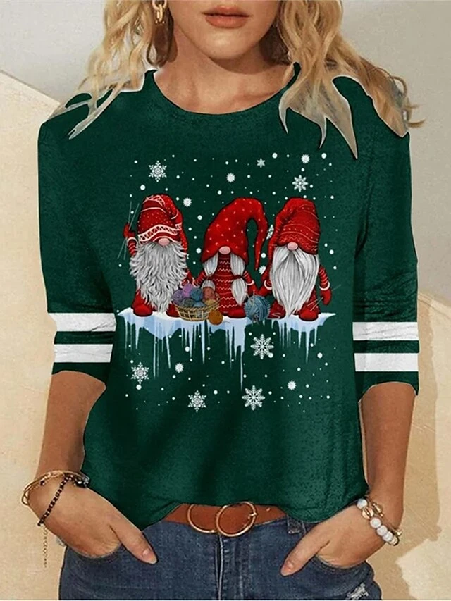 Women's T Shirt Tee Christmas Shirt Black Red Blue Snowflake Santa's Helper Print Long Sleeve Christmas Weekend Festival / Holiday Round Neck Regular Fit Painting Spring &Fall 2 Women's T Shirt Tee Christmas Shirt Black Red Blue Snowflake Santa's Helper Print Long Sleeve Christmas Weekend Festival / Holiday Round Neck Regular Fit Painting Spring &Fall - Image 2