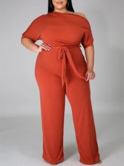 Women's Jumpsuit Lace Up Shoulder Off Solid Color Cold Shoulder Streetwear Street Holiday Regular Fit Half Sleeve Black Yellow Wine XL XXL 3XL Fall -Outlet Suit Skirt Fit Store frpfok1675747269463