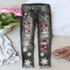 Women's Jeans Distressed Jeans Denim Grey Fashion Christmas Xmas Street Casual Baggy Ripped Micro-elastic Full Length Comfort Plaid S M L XL XXL / Print