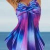 Women's Swimwear Swim Dress 2 Piece Plus Size Swimsuit High Waist Slim For Big Busts Print Rainbow Tie Dye Black Blue Color Purple Green Padded Strap Bathing Suits Online Canada Sexy High-Waisted