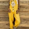 Women's Overall Print Print U Neck Streetwear Daily Vacation Regular Fit Sleeveless Yellow Brown Green S M L Summer