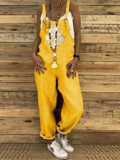 Women's Overall Print Print U Neck Streetwear Daily Vacation Regular Fit Sleeveless Yellow Brown Green S M L Summer