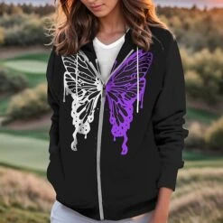 Women's Hoodie Running Jacket Full Zip Long Sleeve Outerwear Athletic Athleisure Thermal Warm Breathable Moisture Wicking Fitness Gym Workout Running Sportswear Activewear Butterfly Black Blue Green