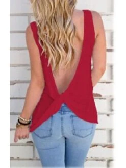 Women Blouse, Solid Twist Backless Sexy Sleeveless Casual Tank Tops (M, Gray) -Outlet Suit Skirt Fit Store gastfu1610939986434