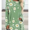 Women's Plus Size T Shirt Tee Tunic Shirts Tunic Blue Purple Green Floral Daisy Print Long Sleeve Daily Weekend Tunic Basic Round Neck Regular Fit Floral Painting Fall & Winter